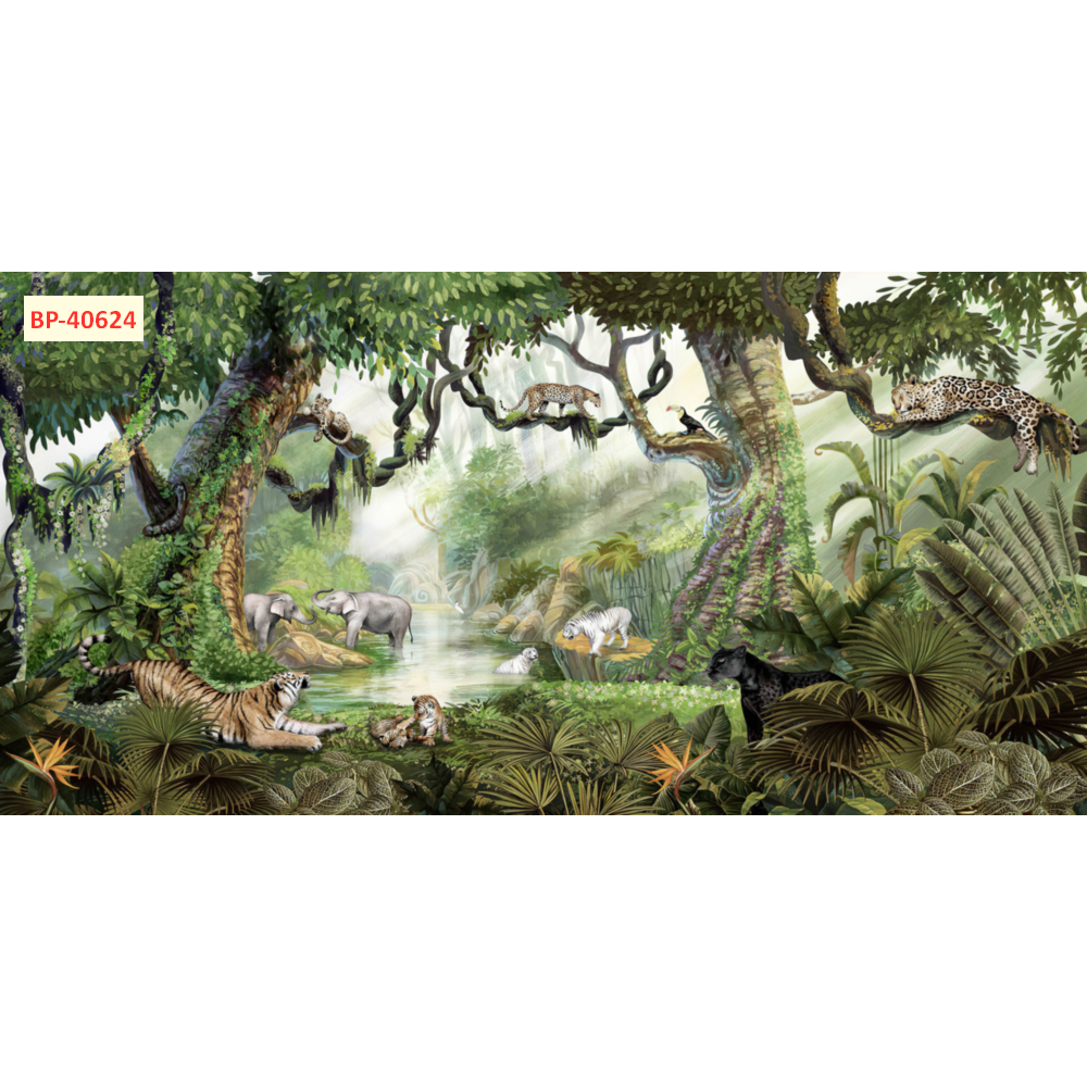 Mẫu tranh lụa 3D khu vườn nhiệt đới, nhiều kích thước lựa chọn