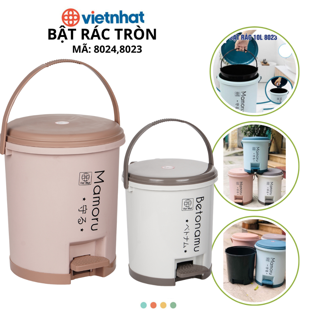 Thùng đựng rác trong nhà, Bật rác tròn thiết kế thông minh Chính Hãng VIỆT NHẬT (Mã 8023,8024)