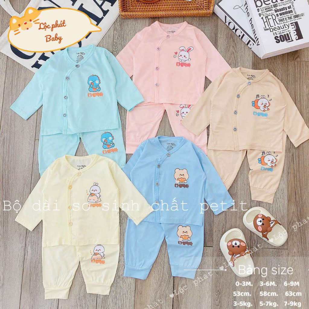 Combo 3 - 5 Bộ quần áo sơ sinh thun lạnh PETIT dài tay cho bé mềm mịn thoải mái 0 - 9 tháng