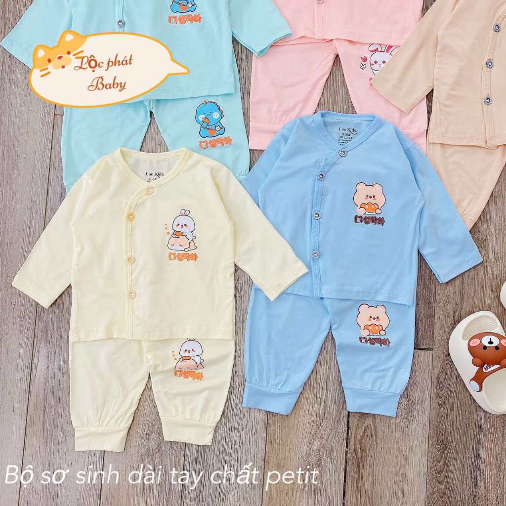 Combo 3 - 5 Bộ quần áo sơ sinh thun lạnh PETIT dài tay cho bé mềm mịn thoải mái 0 - 9 tháng