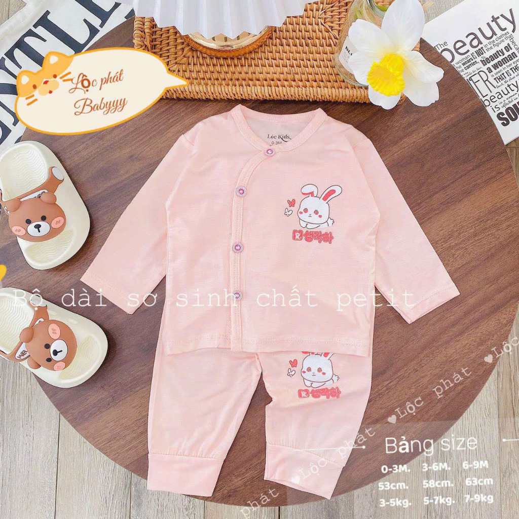 Combo 3 - 5 Bộ quần áo sơ sinh thun lạnh PETIT dài tay cho bé mềm mịn thoải mái 0 - 9 tháng