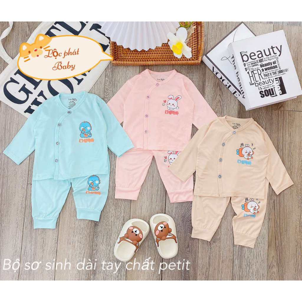 Combo 3 - 5 Bộ quần áo sơ sinh thun lạnh PETIT dài tay cho bé mềm mịn thoải mái 0 - 9 tháng