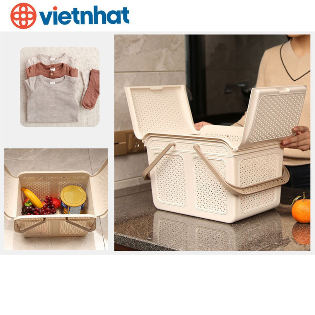 Làn Nắp Mây Có Quai Xách - Rổ Nhựa Đa Năng Có Nắp Chính Hãng VIỆT NHẬT