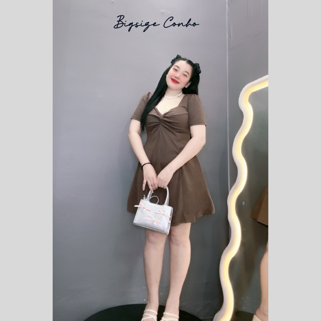 Đầm Nữ Bigsize Tay Ngắn Xoắn Ngực Chất Vải Thun Gân Dáng Xòe Thiết Kế Nhẹ Nhàng G81