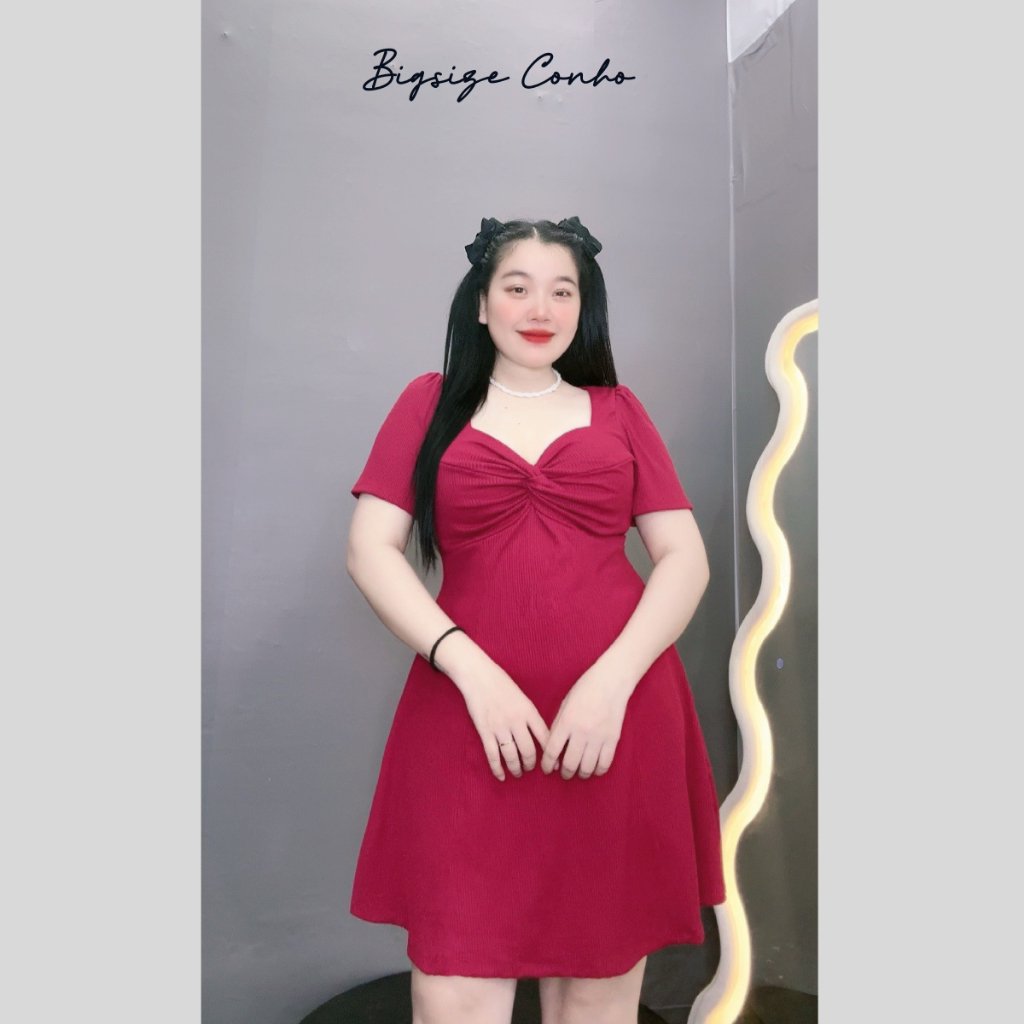 Đầm Nữ Bigsize Tay Ngắn Xoắn Ngực Chất Vải Thun Gân Dáng Xòe Thiết Kế Nhẹ Nhàng G81