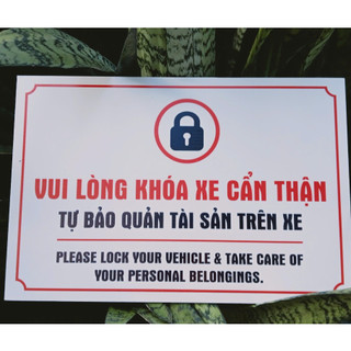 Bảng Vui Lòng Khóa Xe Cẩn thận. ALU SƯA Ngoài trời