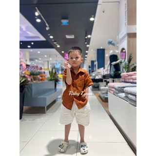 [JUNE LINEN -Kids] - Áo sơ mi LINEN TƯNG BỐ WASHED cho bé trai 12-33kg. Nhiều màu. Ảnh thật.