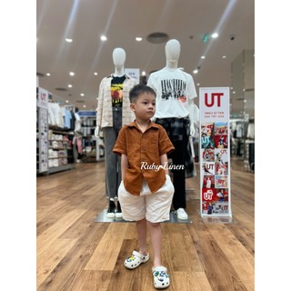[JUNE LINEN -Kids] - Áo sơ mi LINEN TƯNG BỐ WASHED cho bé trai 12-33kg. Nhiều màu. Ảnh thật.