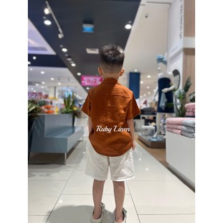 [JUNE LINEN -Kids] - Áo sơ mi LINEN TƯNG BỐ WASHED cho bé trai 12-33kg. Nhiều màu. Ảnh thật.