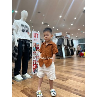 [JUNE LINEN -Kids] - Áo sơ mi LINEN TƯNG BỐ WASHED cho bé trai 12-33kg. Nhiều màu. Ảnh thật.