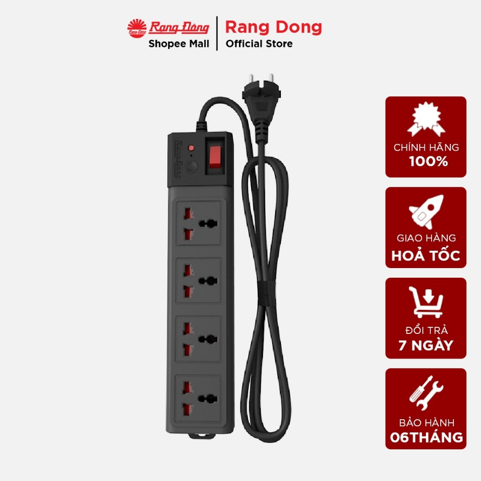 Ảnh Ổ Cắm Đa Năng Chống Giật Dây 3M/5M Tích Hợp Rơ Le Tự Ngắt Rạng Đông - Model: OC04 4C/3M/10A 1