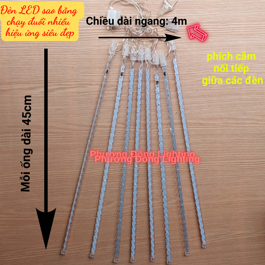 Đèn LED sao băng 8 ống dài 45cm ống xoắn - Chạy đuổi nhiều chế độ siêu đẹp