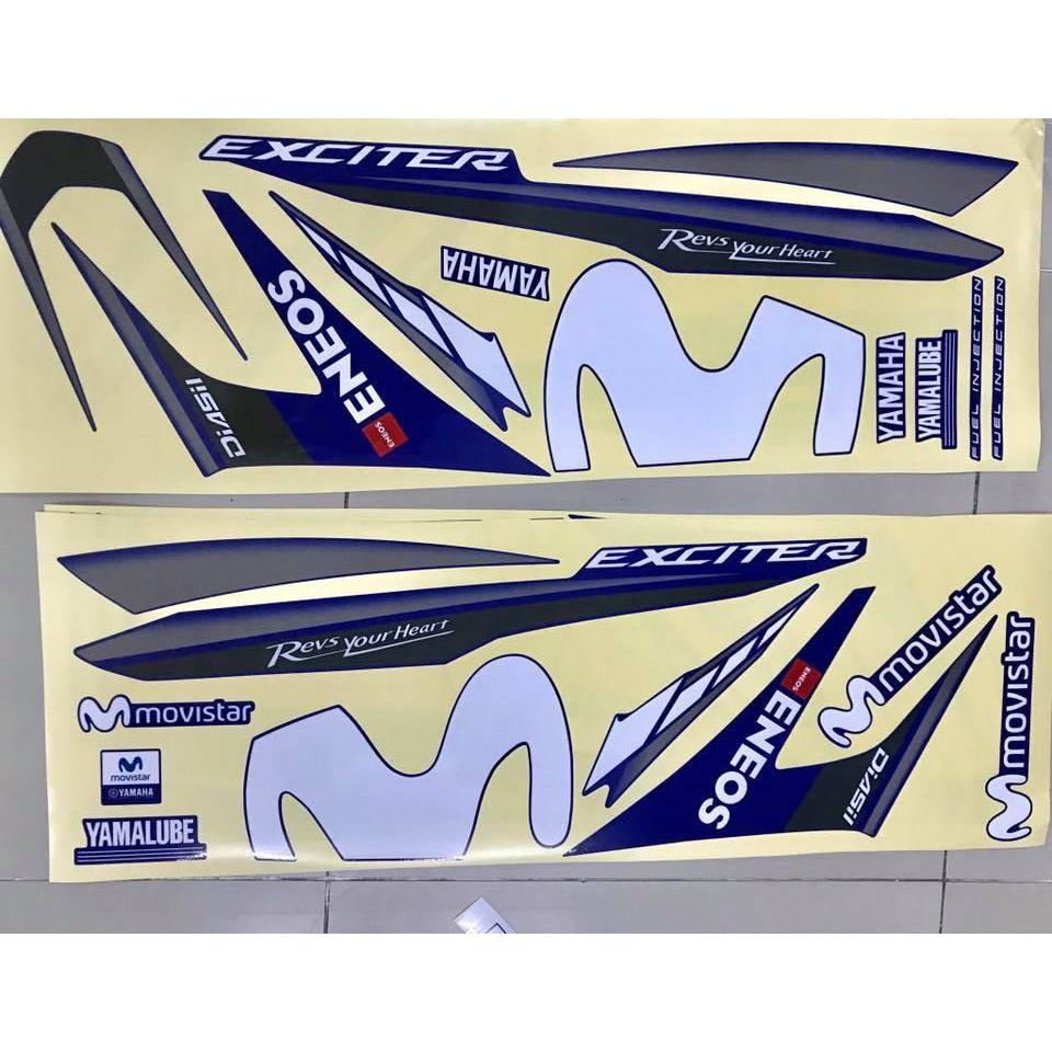 Tem in UV cao cấp. Exciter 150 Movistar xanh GP 2018. Decal tem xe ép nhiệt kích thước chuẩn.