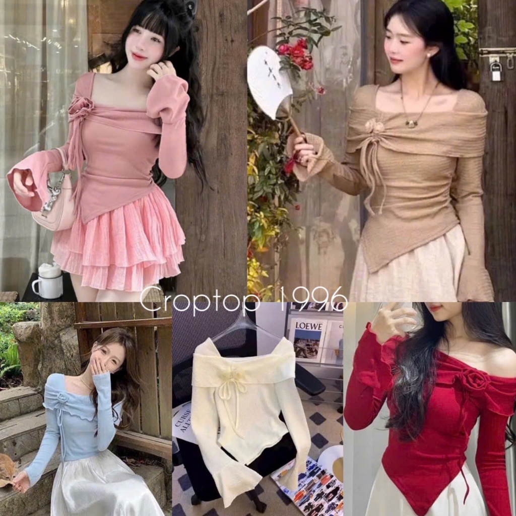 Áo trễ vai kiểu tay dài ống loe - có BIGSIZE - Set áo váy đi biển chất thun tăm phong cách Tỷ Tỷ Trung Hoa  A334 | BigBuy360 - bigbuy360.vn