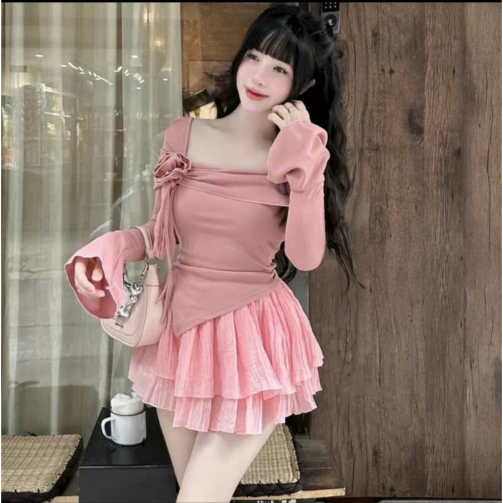 Áo trễ vai kiểu tay dài ống loe - có BIGSIZE - Set áo váy đi biển chất thun tăm phong cách Tỷ Tỷ Trung Hoa  A334 | BigBuy360 - bigbuy360.vn