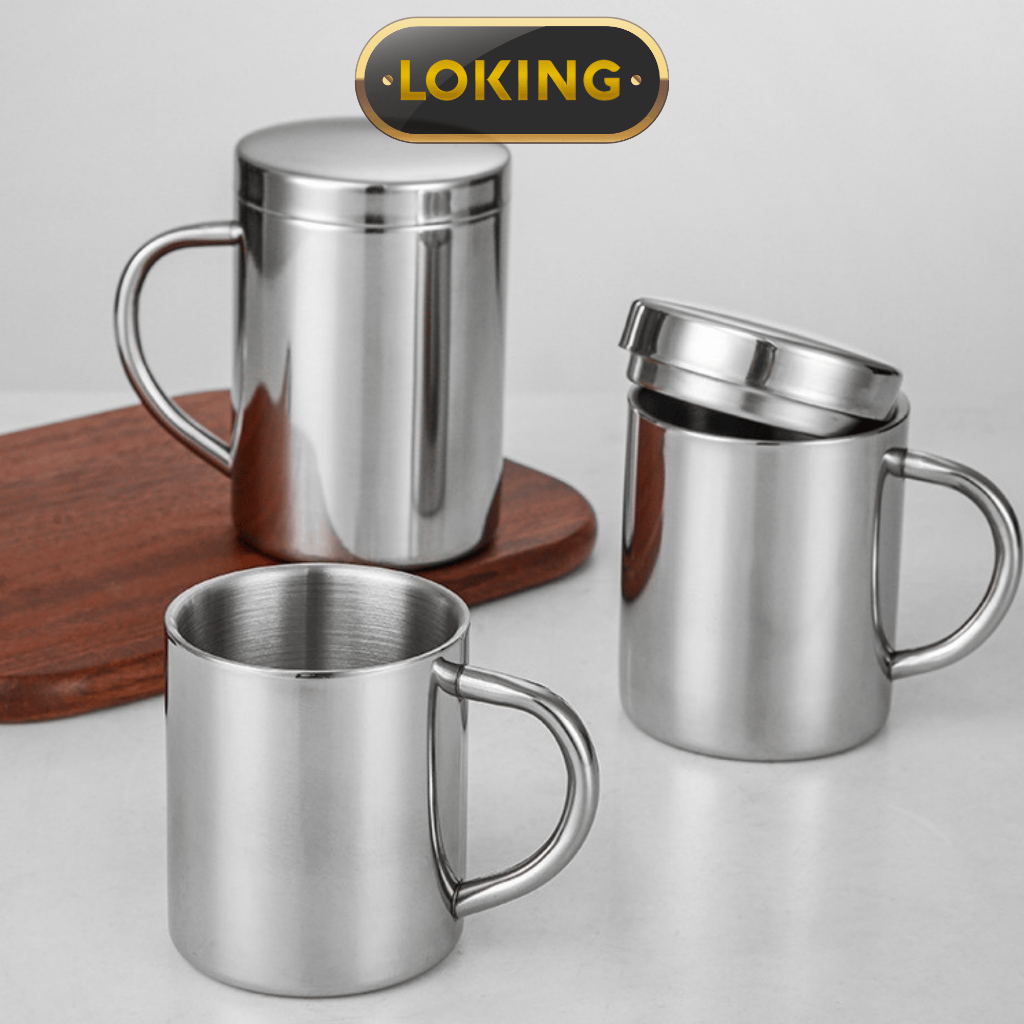 Cốc inox 304, ca inox có quai,có nắp, cứng, bền, cách nhiệt cao cấp ...