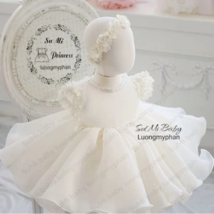 Đầm công chúa tay đính hoa 3D sang trọng cho bé