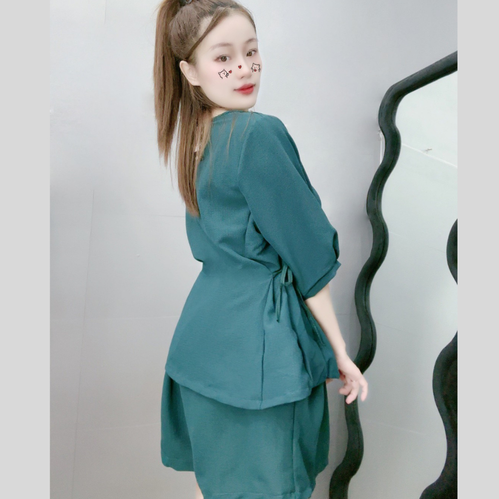 Set Đồ Bigsize Nữ 55–90kg Áo Thun Tay Bồng Babydoll Kèm Quần Đùi Chữ A Vải Xốp Đũi SET59