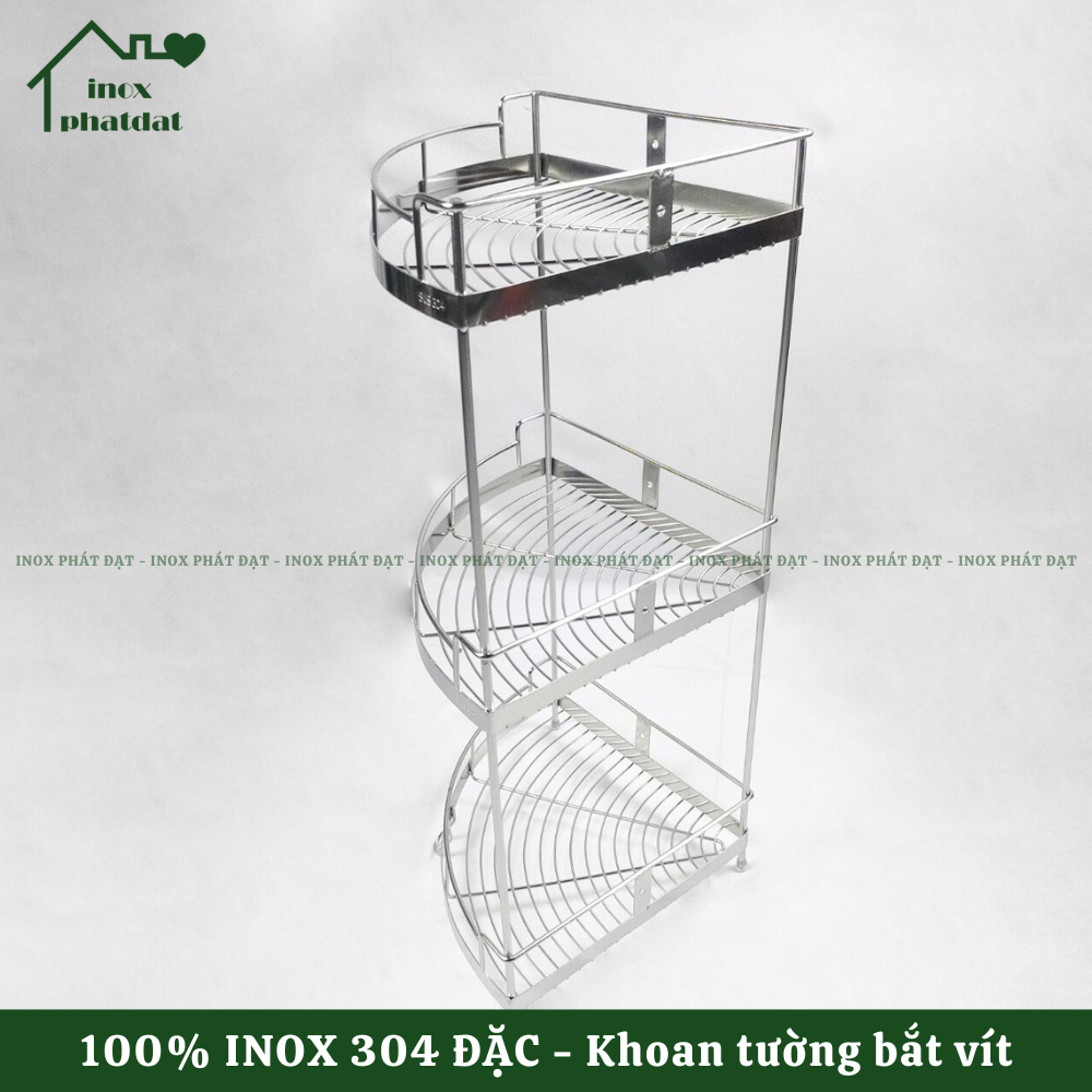 Kệ góc 3 tầng có chân để bàn PHÁT ĐẠT Inox 304, kệ để đồ nhà tắm, để xà bông, kệ gia vị (SP055A) | BigBuy360 - bigbuy360.vn