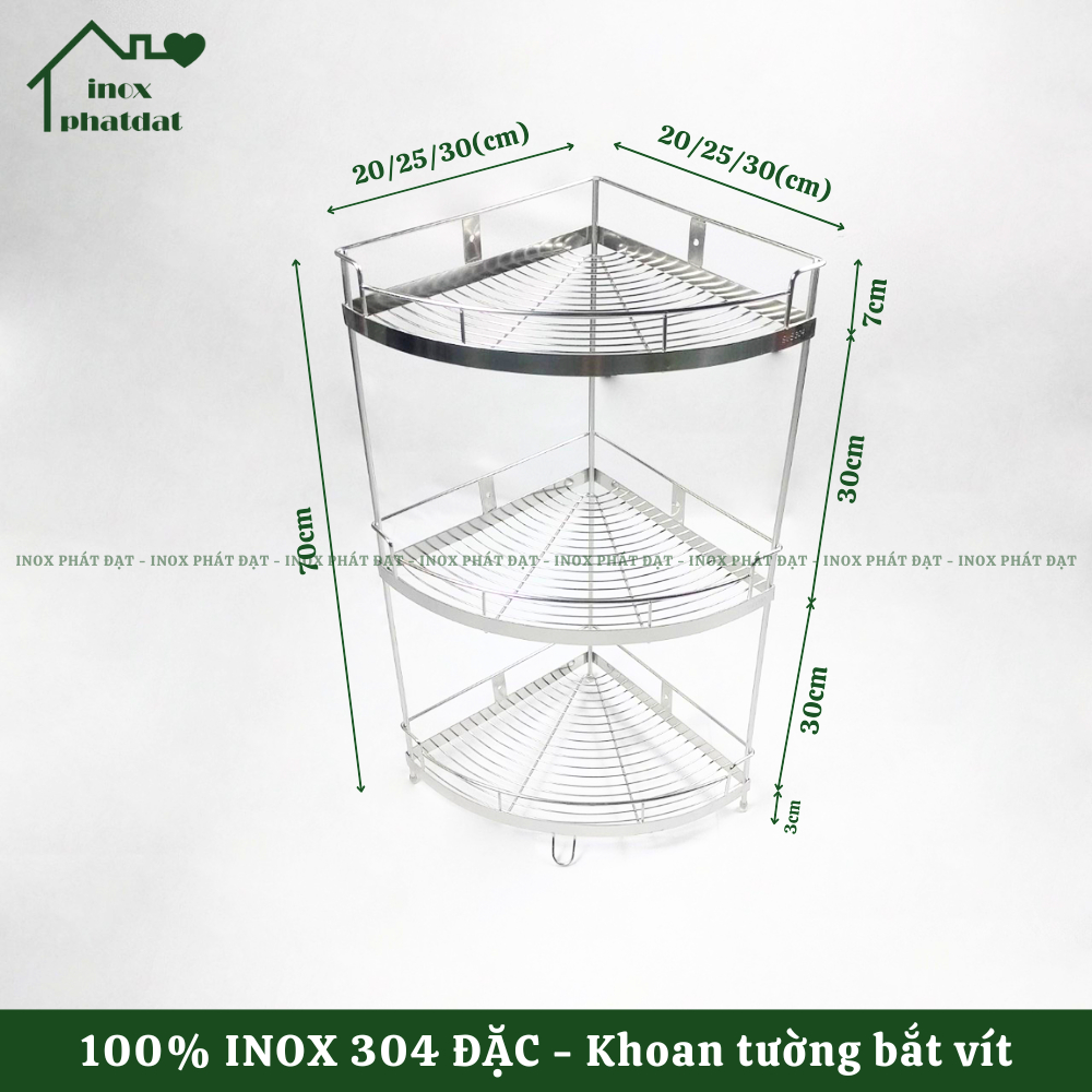 Kệ góc 3 tầng có chân để bàn PHÁT ĐẠT Inox 304, kệ để đồ nhà tắm, để xà bông, kệ gia vị (SP055A) | BigBuy360 - bigbuy360.vn