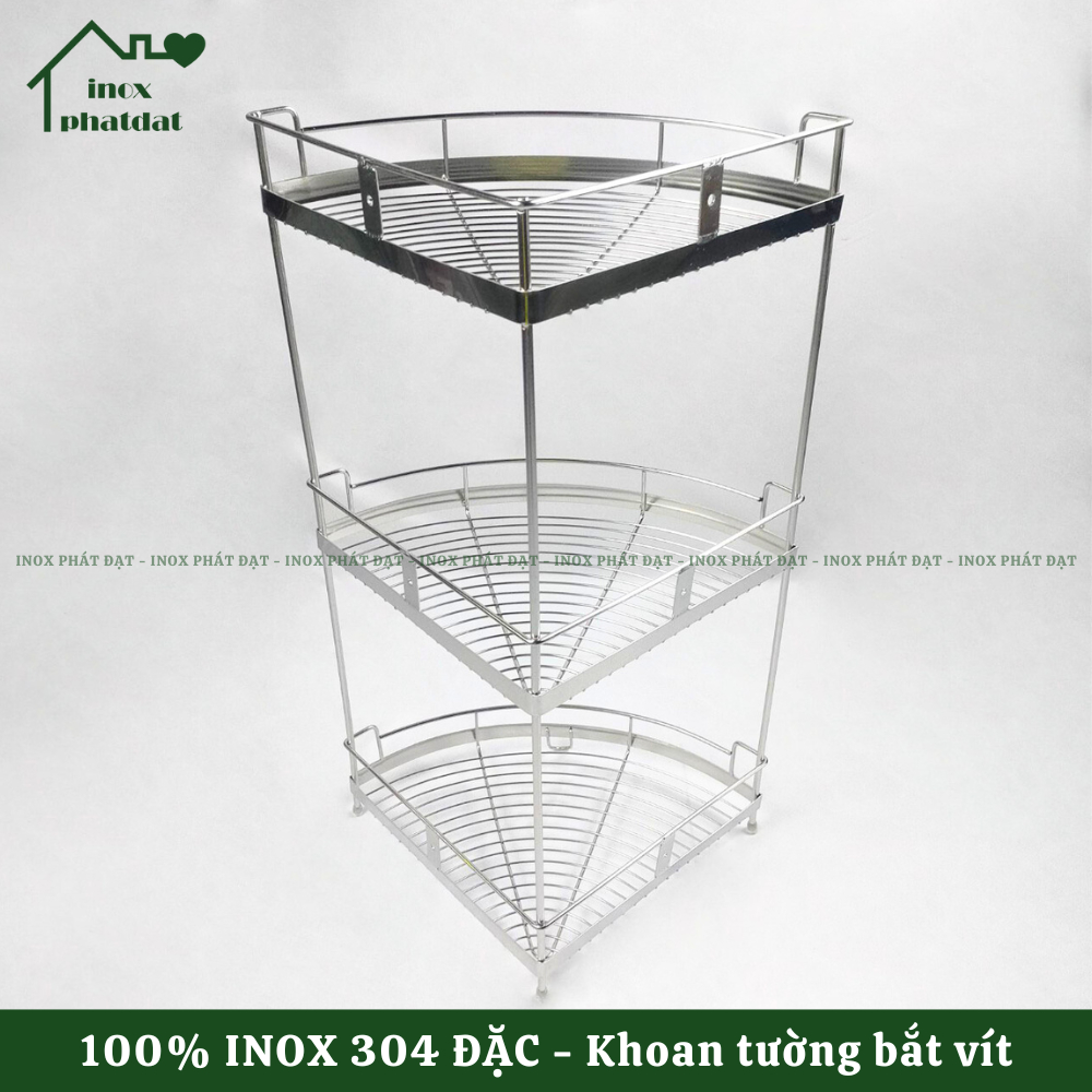 Kệ góc 3 tầng có chân để bàn PHÁT ĐẠT Inox 304, kệ để đồ nhà tắm, để xà bông, kệ gia vị (SP055A) | BigBuy360 - bigbuy360.vn
