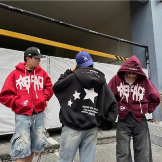 Áo Khoác Hoodie Zip Nỉ Boxy Three Strars Khoá Kéo Zip 2 Chiều, Áo Hoodie In Chữ Nổi Form Rộng Nón 2 Lớp AK01 Rusy