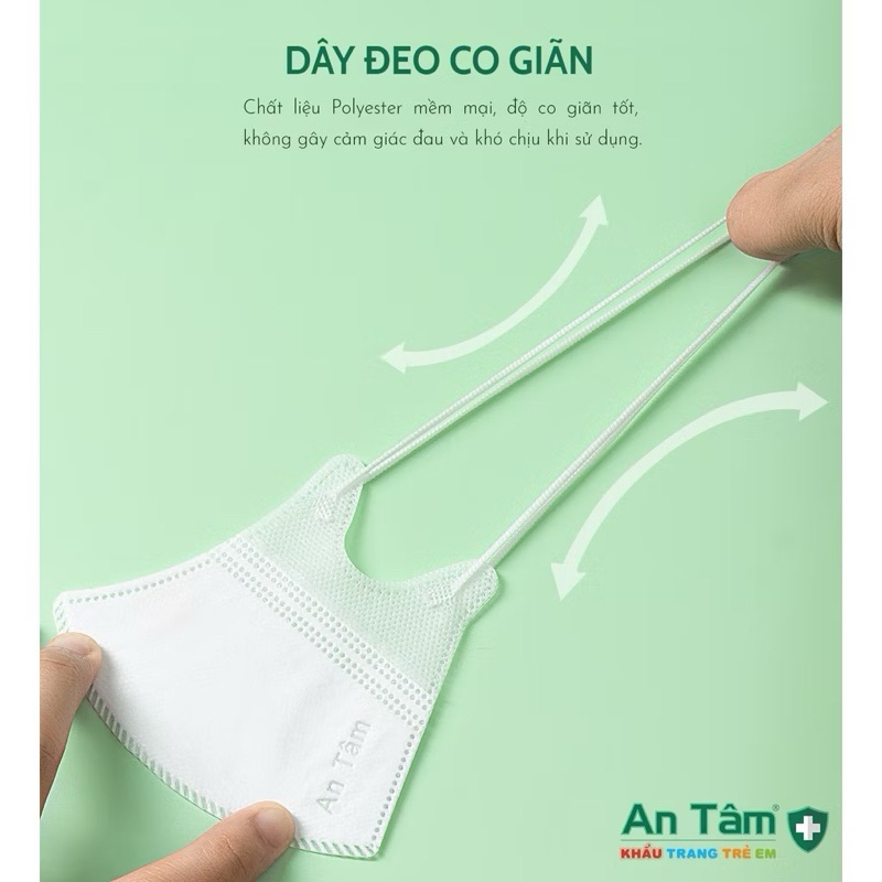 Thùng 100 cái - Khẩu trang y tế 5D cho bé 3 lớp Vải Không Dệt & Giấy Kháng Khuẩn Chính Hãng AN TÂM - Túi 10 cái
