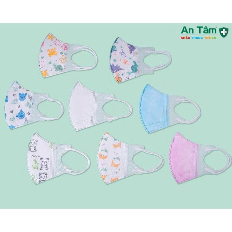 Thùng 100 cái - Khẩu trang y tế 5D cho bé 3 lớp Vải Không Dệt & Giấy Kháng Khuẩn Chính Hãng AN TÂM - Túi 10 cái