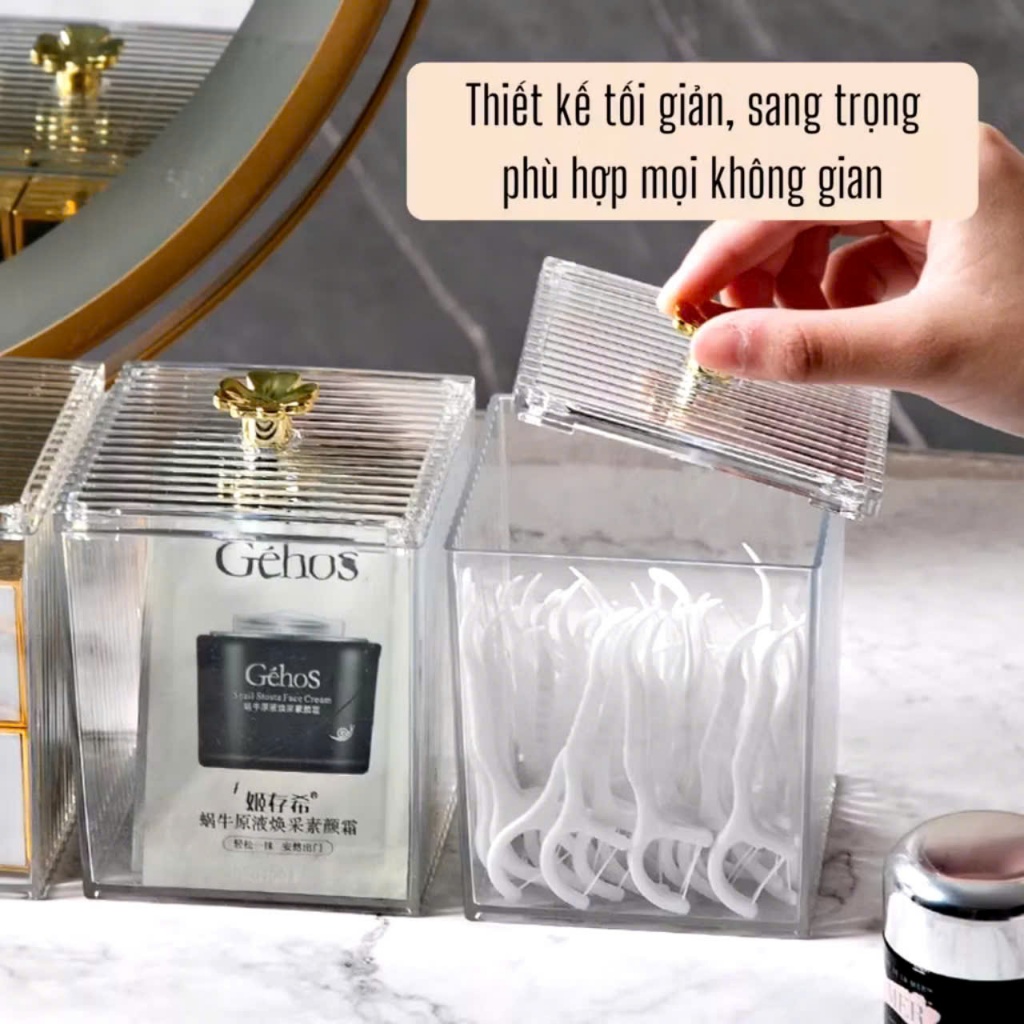 HỘP NHỰA ĐA NĂNG TRONG SUỐT- Hộp đựng tăm bông- hộp đựng bông tẩy trang có nắp trong suốt- đựng đồ đa năng cao cấp : HỘP