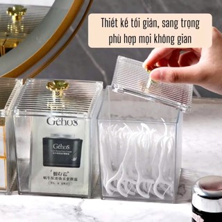 HỘP NHỰA ĐA NĂNG TRONG SUỐT. Hộp đựng tăm bông, hộp đựng bông tẩy trang có nắp trong suốt, đựng đồ đa năng cao cấp : HỘP