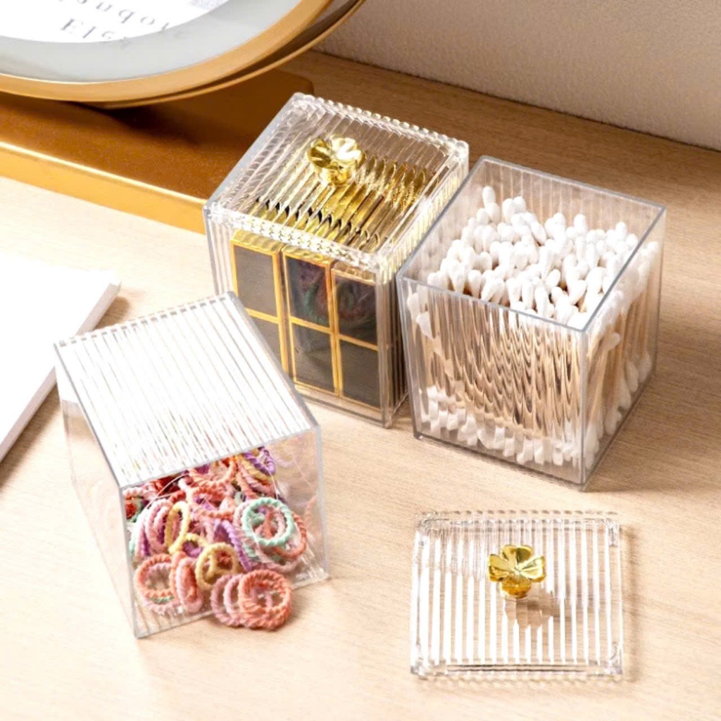 HỘP NHỰA ĐA NĂNG TRONG SUỐT- Hộp đựng tăm bông- hộp đựng bông tẩy trang có nắp trong suốt- đựng đồ đa năng cao cấp : HỘP