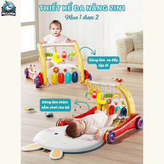 Thảm Nhạc Nằm Chơi Cho Bé, Thảm Nhạc Kiêm Xe Tập Đi 2in1 Họa Tiết Ngộ Nghĩnh Cho Bé Từ 0-36 Tháng