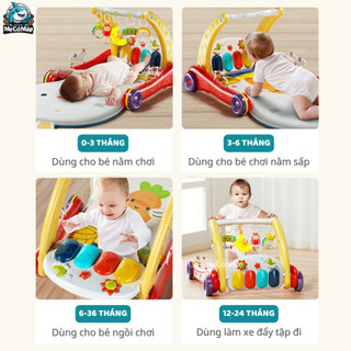 Thảm Nhạc Nằm Chơi Cho Bé, Thảm Nhạc Kiêm Xe Tập Đi 2in1 Họa Tiết Ngộ Nghĩnh Cho Bé Từ 0-36 Tháng