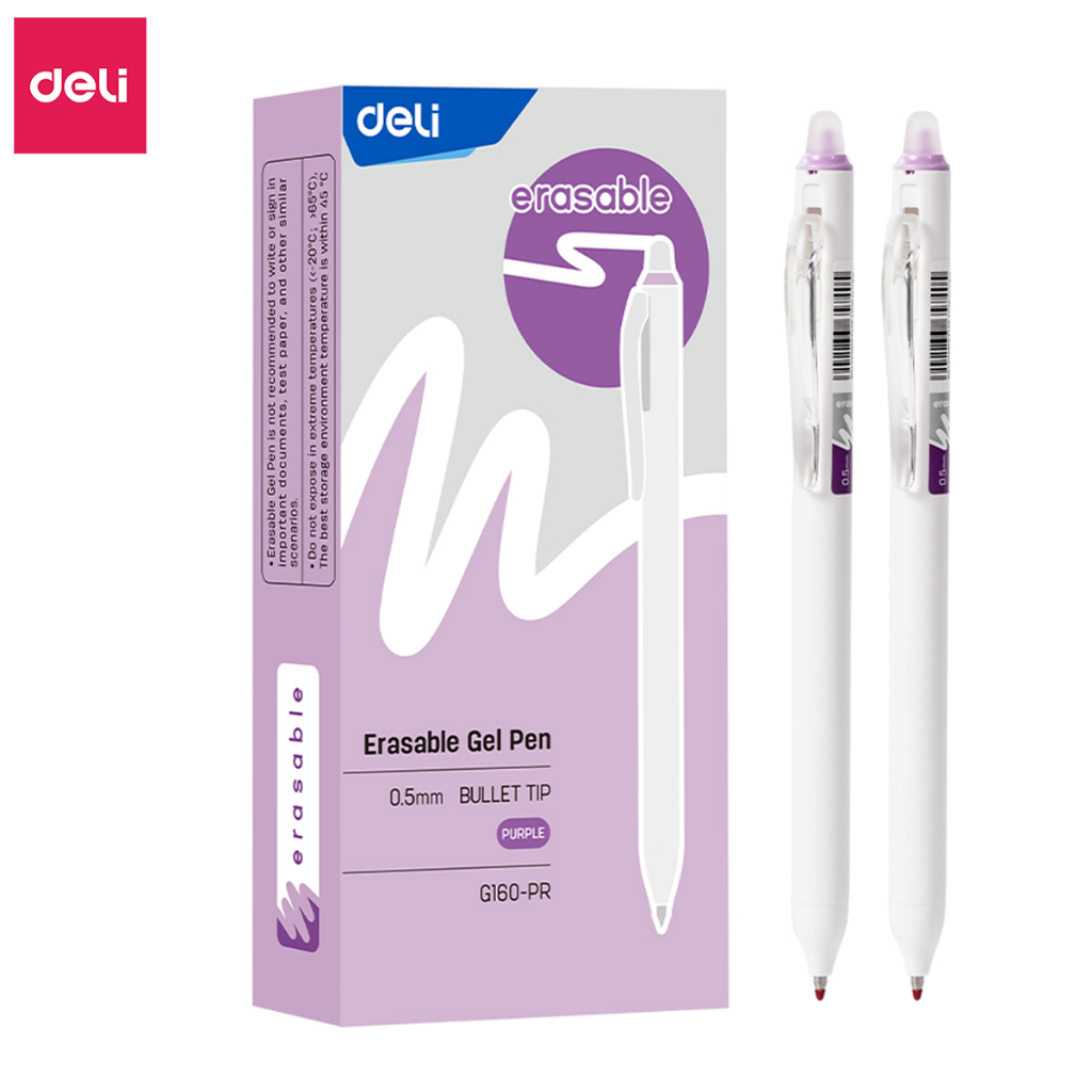 [Tặng 5 Bút Gel] Bút Gel Xóa Được Deli Mực Xanh Đen Tím Bút Bi Mực Nước Bút Gel Bấm Ngòi 0.5mm, Viết Trơn Mượt Có Gôm