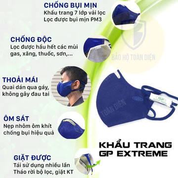 100% Chính Hãng Khẩu trang GP Extreme, Standard, Khẩu trang than hoạt tính 7 lớp chống bụi, chống độc