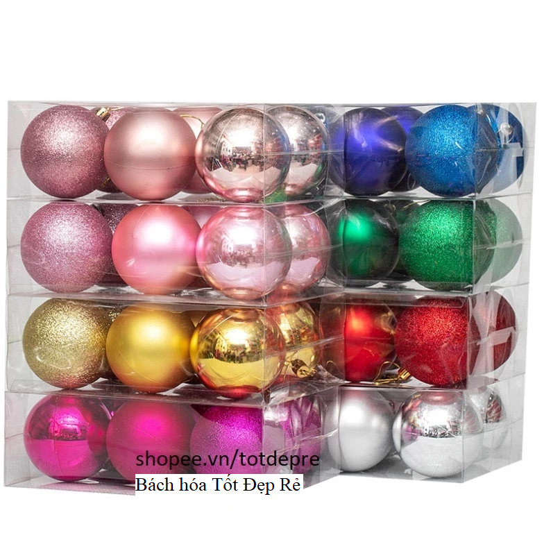 Set 6 quả châu trang trí Noel - Quả bóng treo cây thông Giáng sinh kiểu châu mờ
