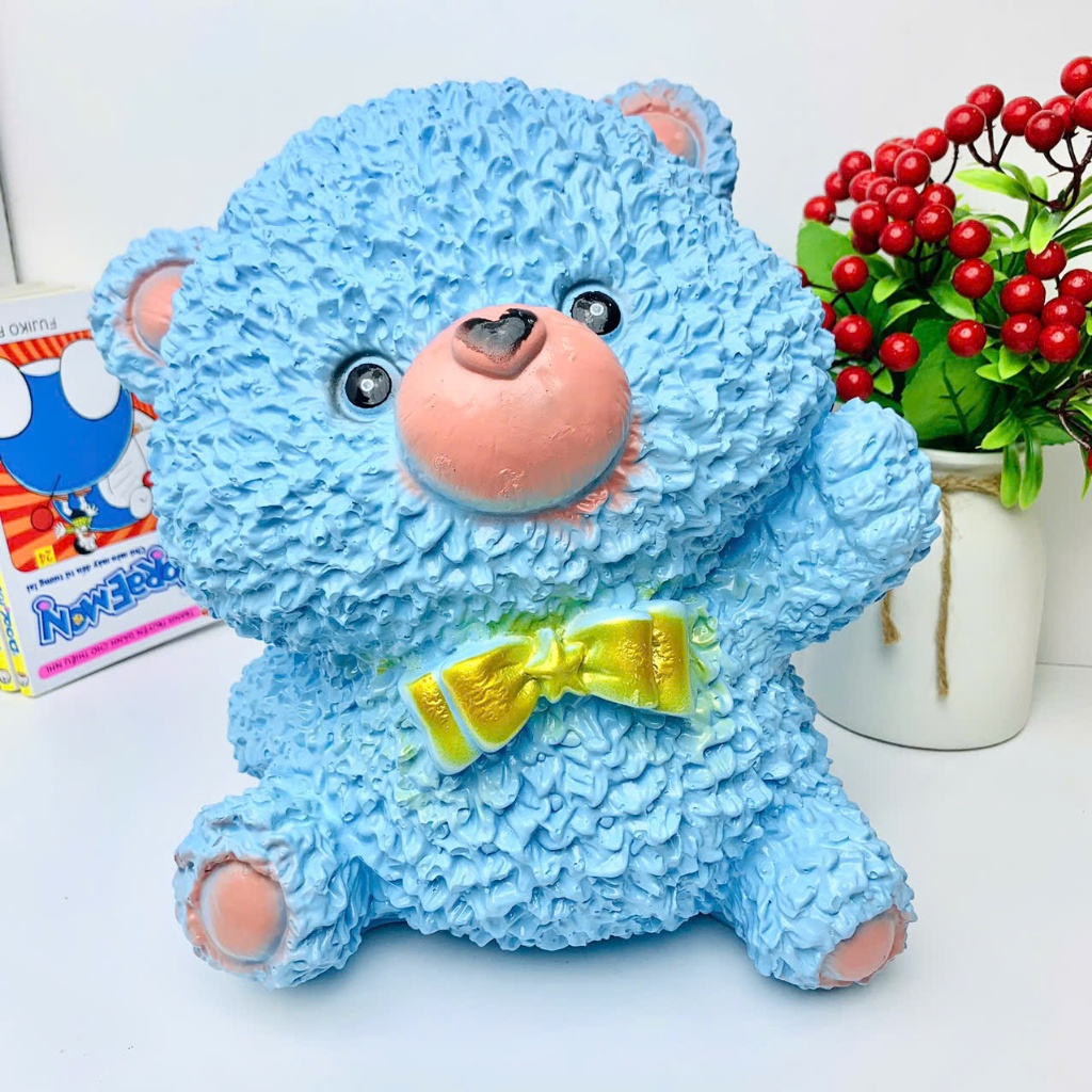 Heo đất tiết kiệm Gấu xù bông dễ thương size to Cao 30cm-lợn đất tiết kiệm quà tặng,trang trí decor