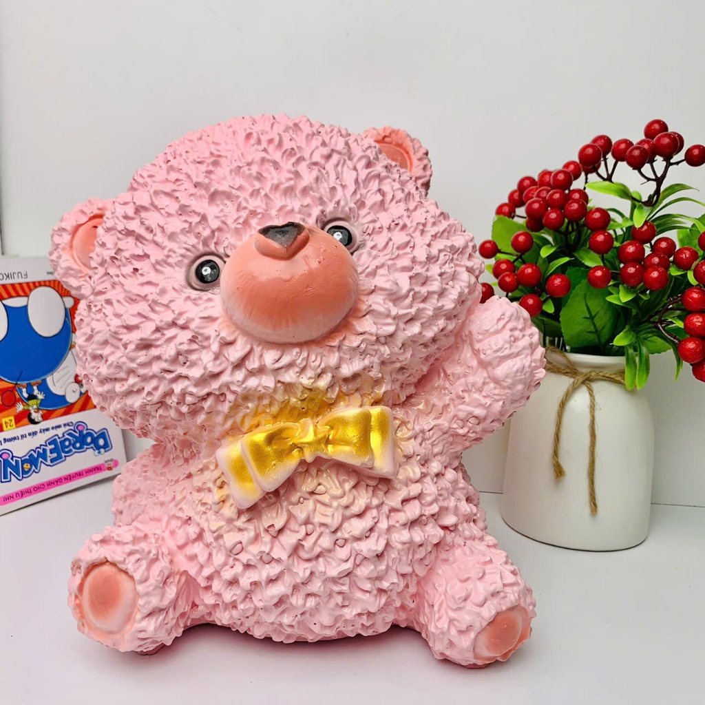 Heo đất tiết kiệm Gấu xù bông dễ thương size to Cao 30cm-lợn đất tiết kiệm quà tặng,trang trí decor