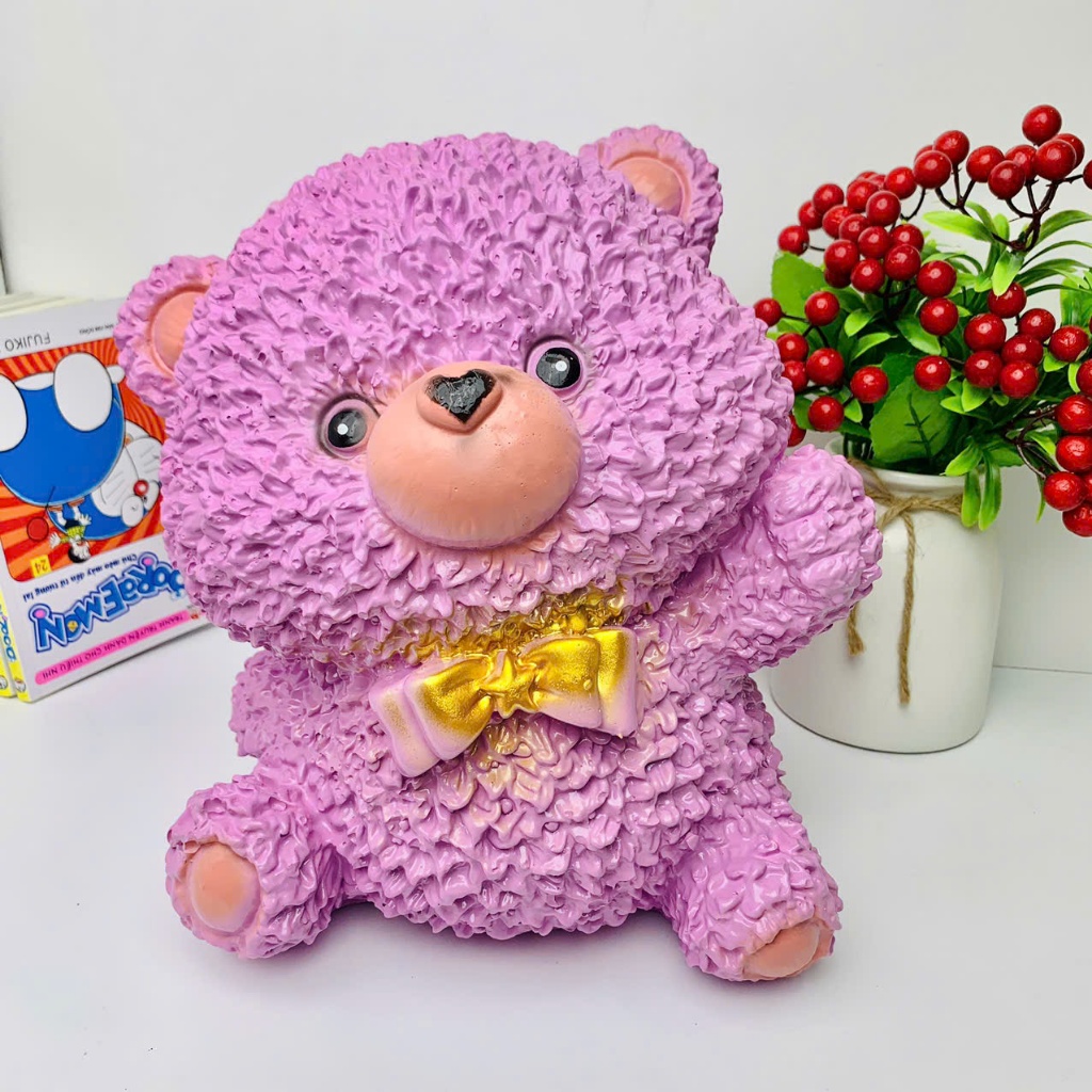 Heo đất tiết kiệm Gấu xù bông dễ thương size to Cao 30cm-lợn đất tiết kiệm quà tặng,trang trí decor