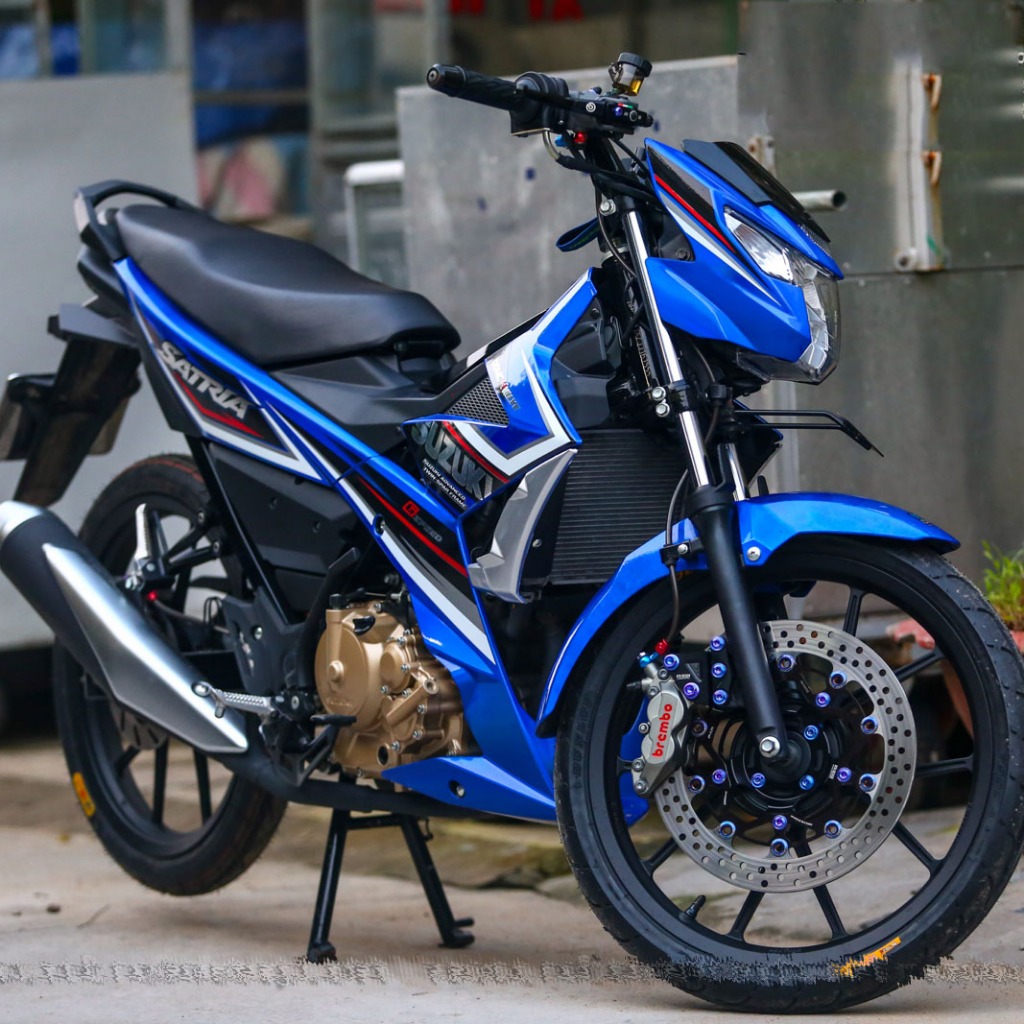 Tem rời cao cấp dán xe Raider FI xanh. Ghép chữ SUZUKI và Satria chất liệu CROM lạ mắt