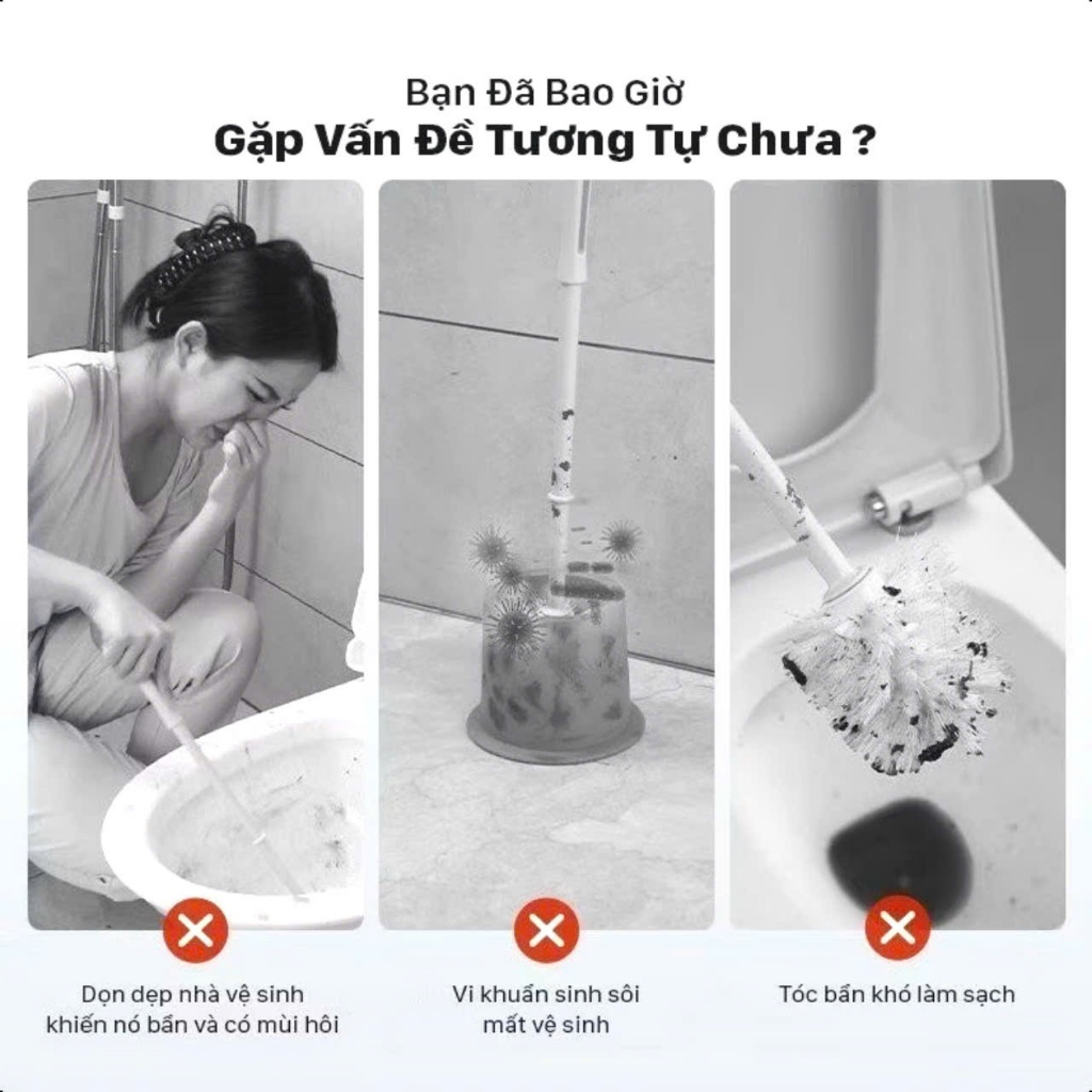 BỘ CỌ NHÀ VỆ SINH ĐA NĂNG , Bàn Chải Vệ Sinh gắn tường, cọ toilet xoay 360 độ thế hệ mới có đầu thay thế- CONHAVESINH