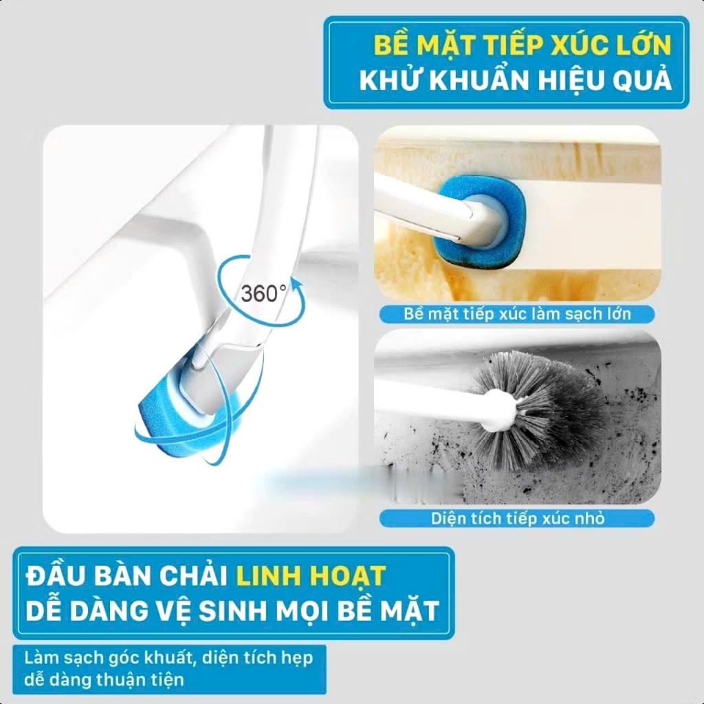 BỘ CỌ NHÀ VỆ SINH ĐA NĂNG , Bàn Chải Vệ Sinh gắn tường, cọ toilet xoay 360 độ thế hệ mới có đầu thay thế- CONHAVESINH