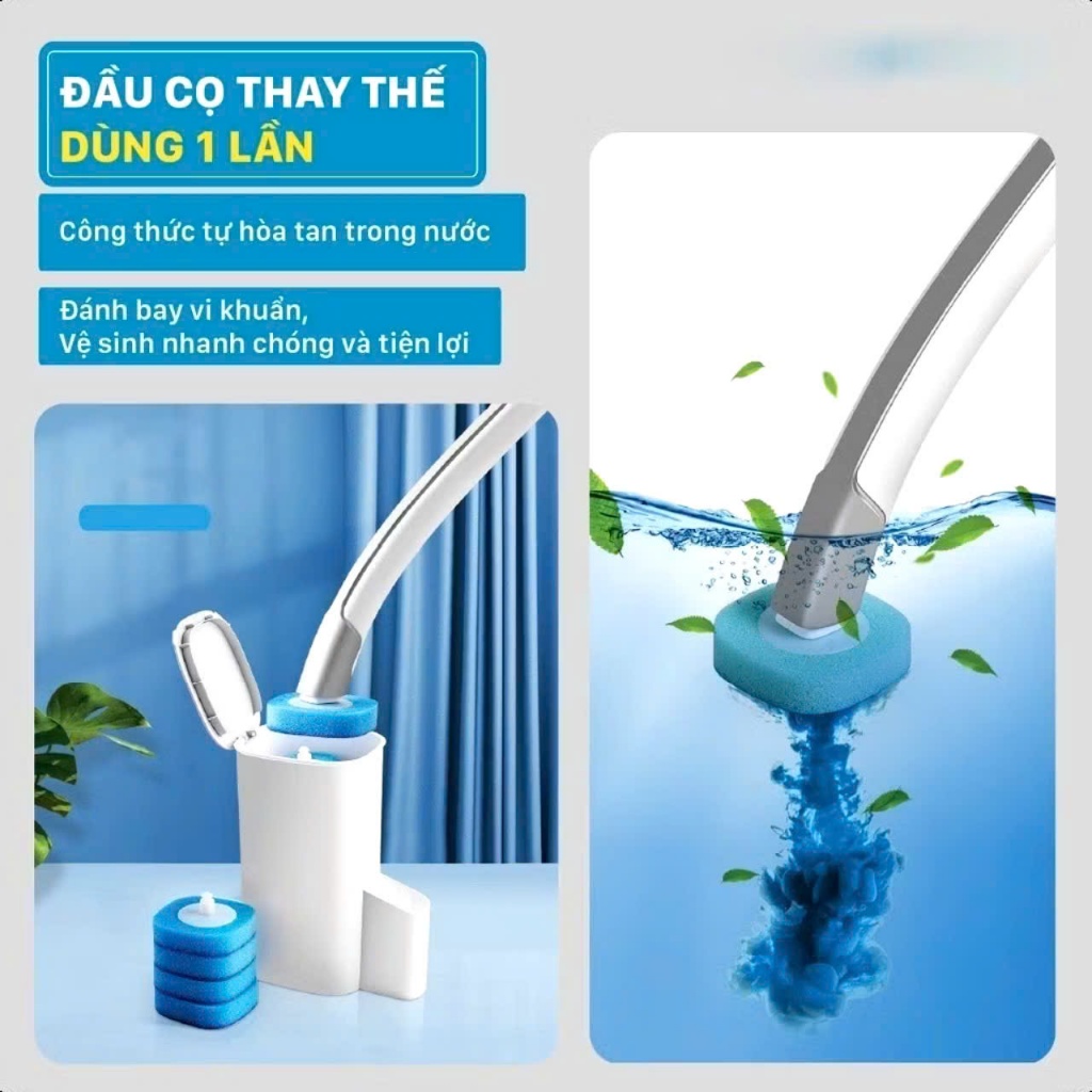 BỘ CỌ NHÀ VỆ SINH ĐA NĂNG , Bàn Chải Vệ Sinh gắn tường, cọ toilet xoay 360 độ thế hệ mới có đầu thay thế- CONHAVESINH