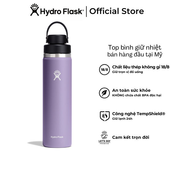 Bình giữ nhiệt Hydro Flask 710ml Wide Flex Chug Cap 24 oz chính hãng, free-BPA, an toàn cho sức khỏe