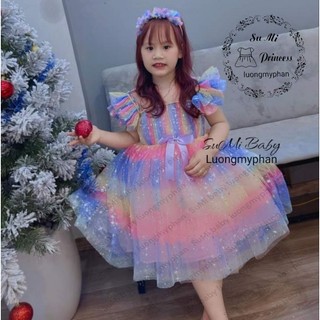 [ Hàng thiết kế ] [ Tặng cài] Váy công chúa cầu vồng bồng xòe cho bé-Đầm công chúa bông tuyết cánh tiên