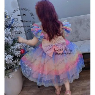 [ Hàng thiết kế ] [ Tặng cài] Váy công chúa cầu vồng bồng xòe cho bé-Đầm công chúa bông tuyết cánh tiên