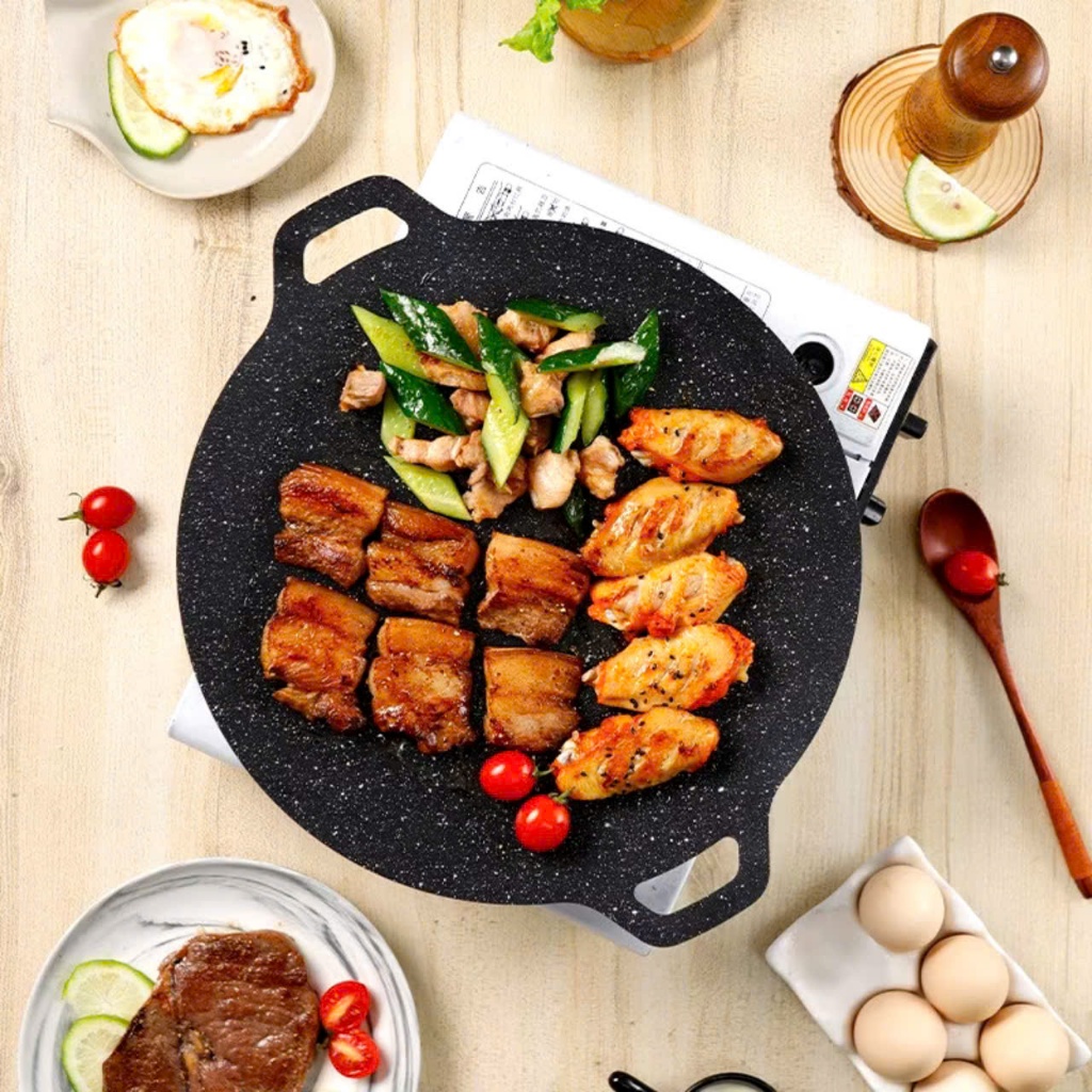 CHẢO GANG SIZE 34 , Chảo đá nướng đá chảo chống dính size 34 cm chảo đá chống dính hàn quốc chao đa nướng chảo nướng đá