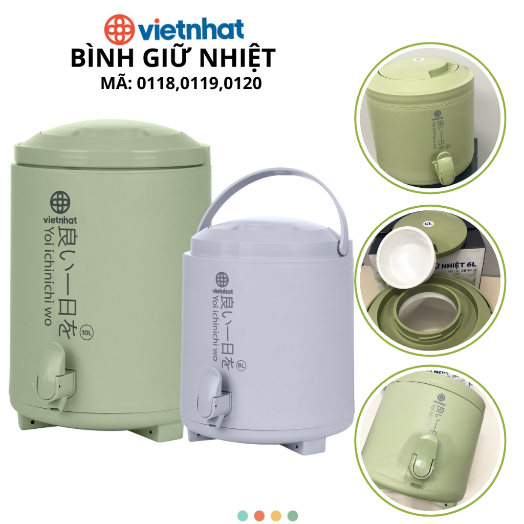 Bình giữ nhiệt Việt Nhật được gia công từ nhựa PP cao cấp, độ bền cao, không chứa BPA, chịu lực tốt