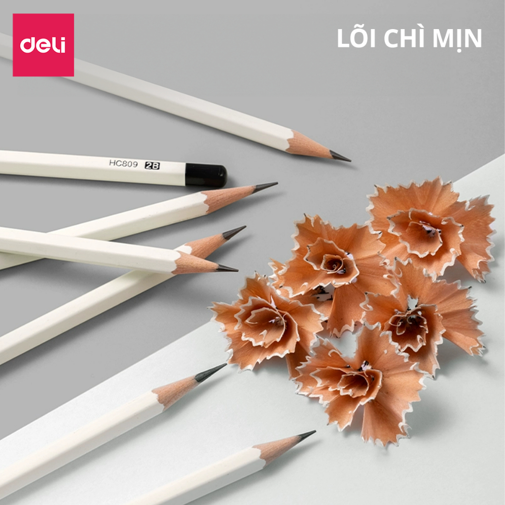 Bút Chì Gỗ 2B HB Cao Cấp Deli Hộp 10 Bút Chì Nét Đậm Nhạy Với Máy Chấm Thi Thiết Kế Basic Phù Hợp Với Học Sinh Sinh Viên