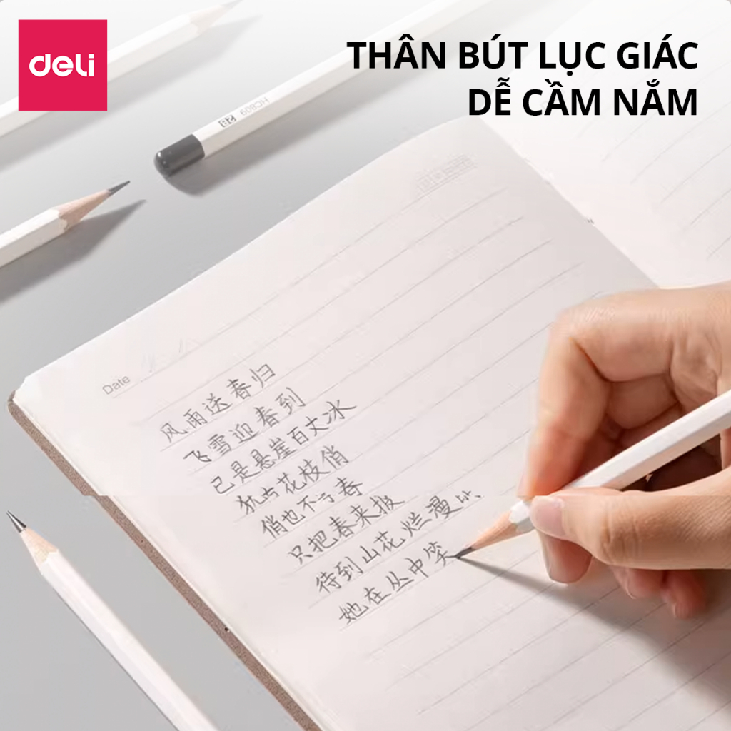 Bút Chì Gỗ 2B HB Cao Cấp Deli Hộp 10 Bút Chì Nét Đậm Nhạy Với Máy Chấm Thi Thiết Kế Basic Phù Hợp Với Học Sinh Sinh Viên